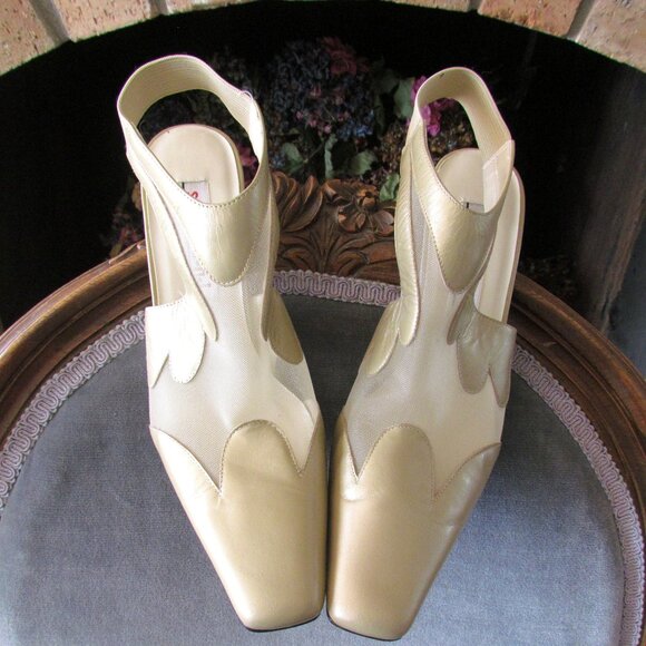 STEFANI NUDE SHOES, 8.5, SLING-BACK SEE-THRU ELEGANT MESH, 4" HEELS - Picture 2 of 12